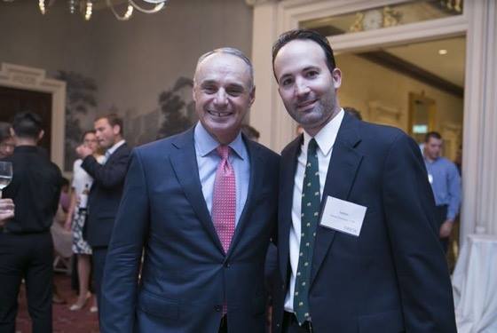 MLB Commissioner Rob Manfred and Drew University Alumnus, artist James Fiorentino at Drew University in 2016, where Manfred was presented with artwork painted by Fiorentino