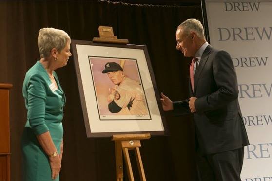 Drew University, September 2016...MLB Commissioner Rob Manfred was presented with Mickey Mantle artwork painted by Drew Alumnus James Fiorentino